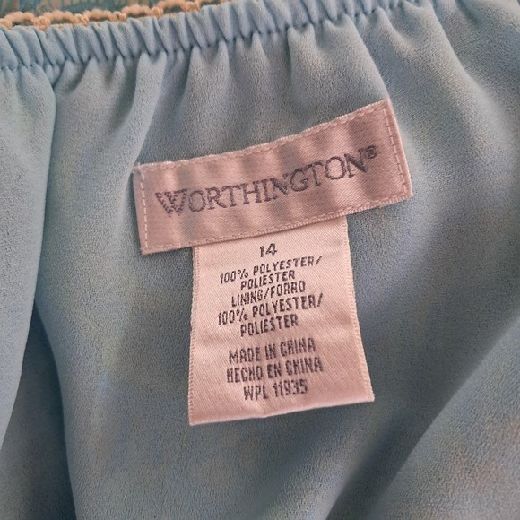 Vintage 90s WORTHINGTON 14 Paisley Crinkle Maxi Skirt Blue Green Ruffle Feminine - Picture 5 of 5